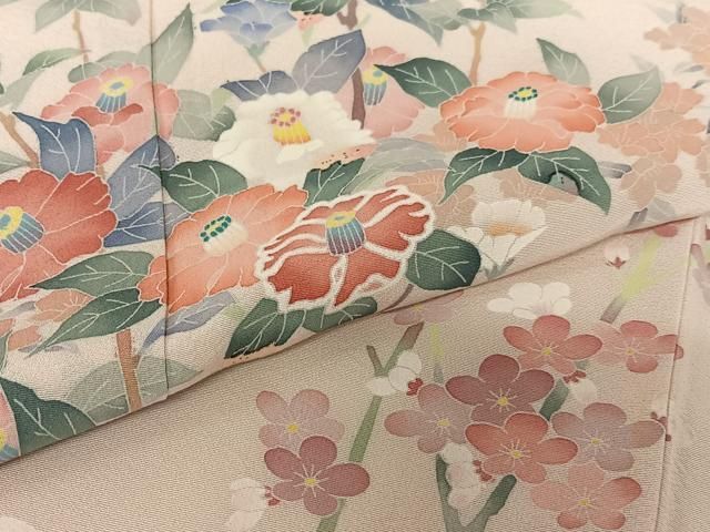 平和屋着物●本加賀友禅作家　岡本幸治　訪問着　枝花文　暈し染め　正絹　逸品　AABC4944zg 平和屋着物○本加賀友禅作家 岡本幸治 訪問着 枝花文 暈し染め 正絹