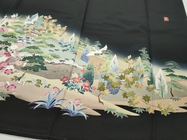 飛鶴風景草花文