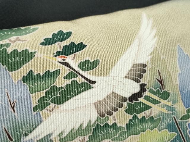 飛鶴風景草花文 正絹