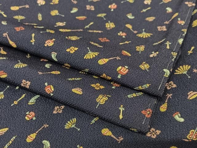 平和屋着物●上質な小紋 器物文 鬼しぼ縮緬 正絹 AABC4952zg