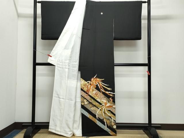 平和屋着物●創業460年 千總 黒留袖 駒刺繍 鳳凰草花文 金彩 三越扱い 正絹 CAAZ8159vf