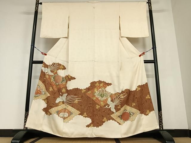 平和屋着物●豪華色留袖 駒刺繍 鳳凰花菱文 金彩 正絹 AABC4954zg