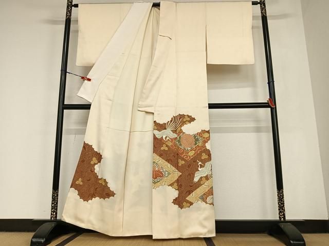 平和屋着物●豪華色留袖 駒刺繍 鳳凰花菱文 金彩 正絹 AABC4954zg