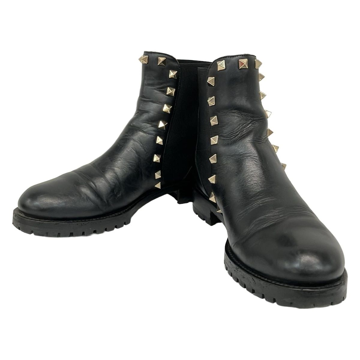 VALENTINOGARAVANI バレンチノガラバーニ ショートブーツ 35 1|2 レディース - 黒 サイドゴア|ロックスタッズ レザー