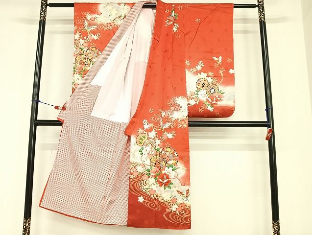 平和屋着物 七五三 女の子 ７歳 祝着 四つ身 駒刺繍 花蝶鼓文 暈し染め 金彩 正絹 ja