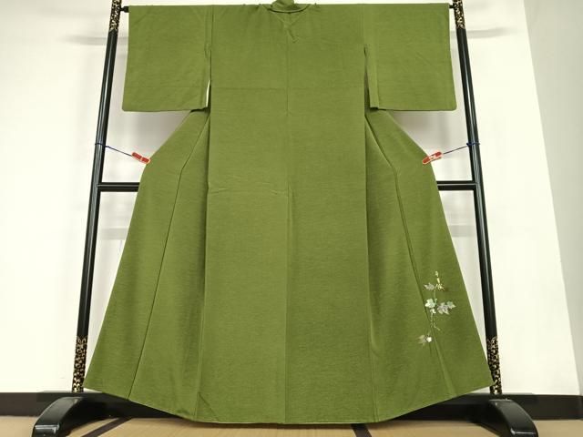 平和屋着物●室華風 色無地 海松色 正絹 AABC5054zg