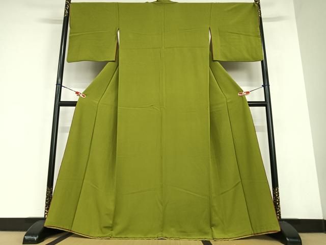 平和屋着物●上質な色無地 鶯色 やまと誂製 正絹 AABC5055zg