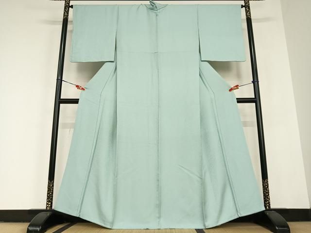 平和屋着物●上質な色無地 紋意匠 白群色 正絹 AABC5059zg