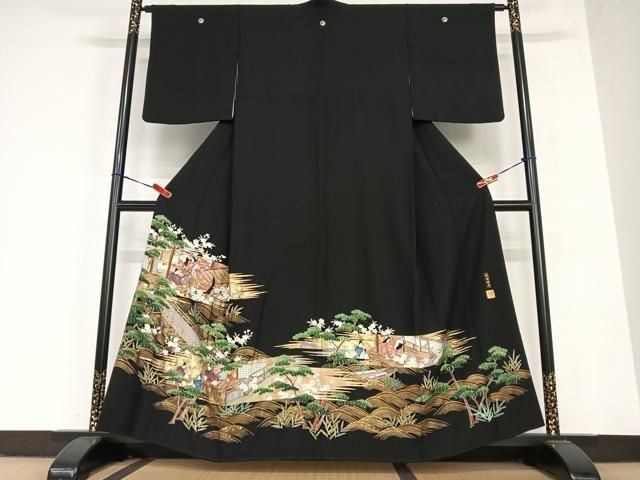 平和屋着物●金彩友禅作家 金彩の魔術師 堀省平 金煌織 黒留袖 松竹梅人物風景文 金彩 正絹 AABC5060zg