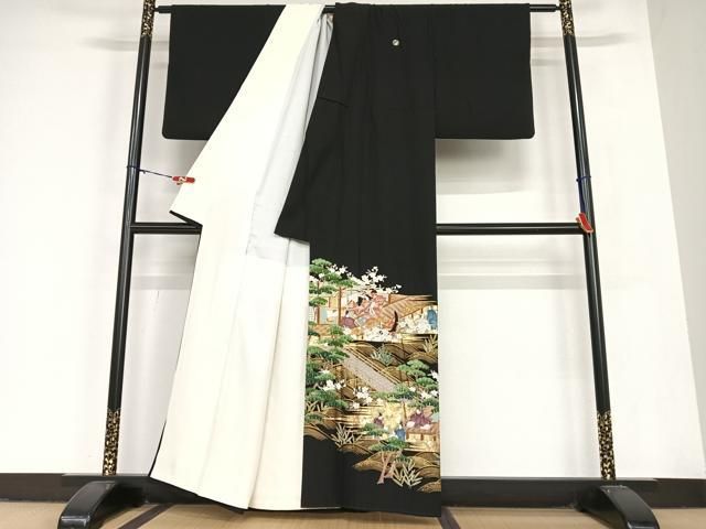 平和屋着物●金彩友禅作家 金彩の魔術師 堀省平 金煌織 黒留袖 松竹梅人物風景文 金彩 正絹 AABC5060zg