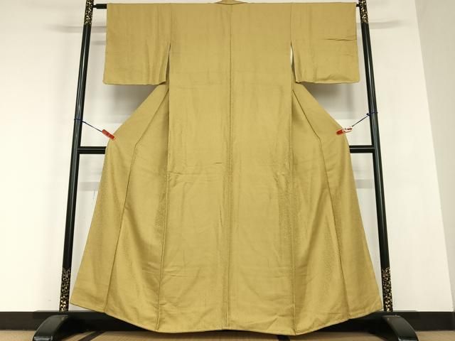 平和屋着物●上質な色無地 氷割れ地紋 路考茶 正絹 ♥ AABC5070zg