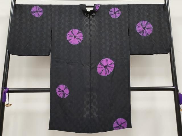 平和屋着物 上 スリーシーズン 春夏秋 塵除け 長羽織 絞り 丸文 黒地 CYAA3583s5