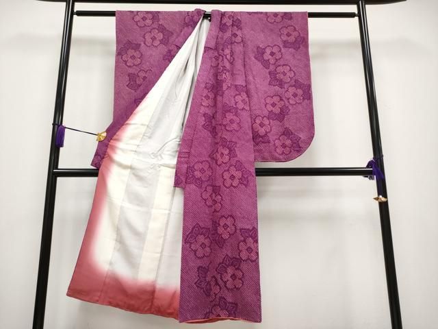 平和屋着物 上 七五三 女の子 7歳 祝着 総絞り 舞花文 暗紅色地 s 5