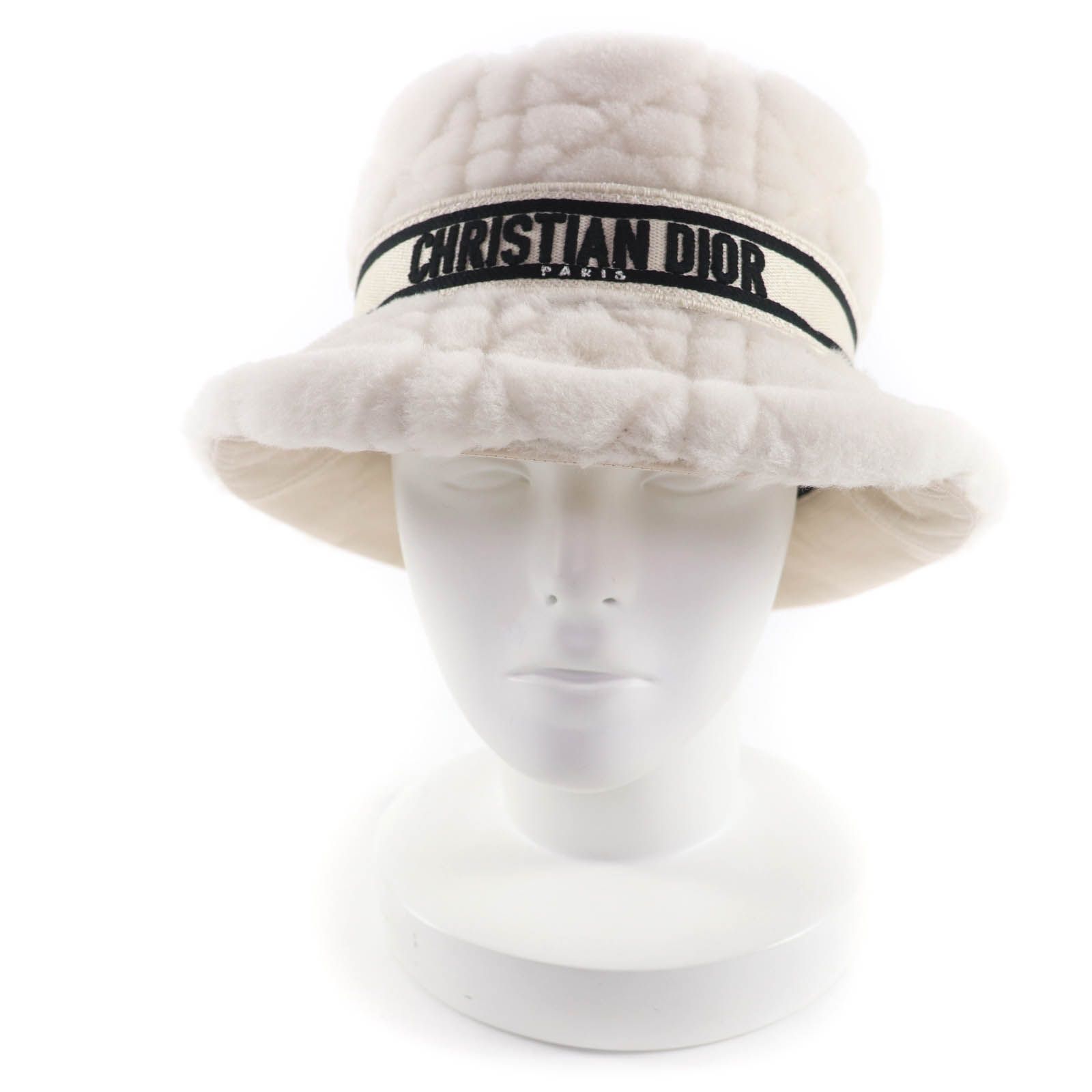 Christian Dior クリスチャンディオール 25CAN923X695 D-Bobby ロゴ入り カナージュシアリング ムートン ボブハット オフホワイト 58 イタリア製 正規品 レディース