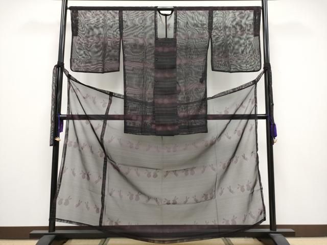 平和屋着物 上 スリーシーズン 春夏秋 塵除け 道行コート 二部式 紗 兎 黒地 CYAA3632s5