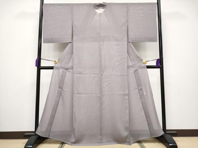 平和屋着物 上 夏物 伝統工芸師 服部光擴監修 江戸小紋 絽 堅牢染 引彫り 万筋 白×深紫色 証紙付き ♥ CYAA3636s5