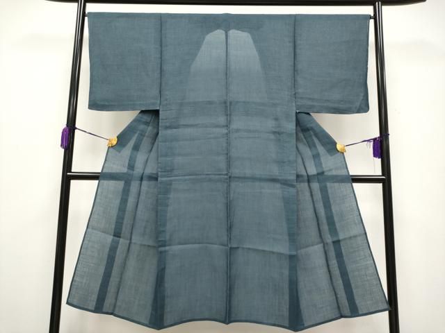 平和屋着物 上 夏物 男性 本場小千谷ちぢみ 色無地 鉄御納戸色地 麻 ♥ s 5