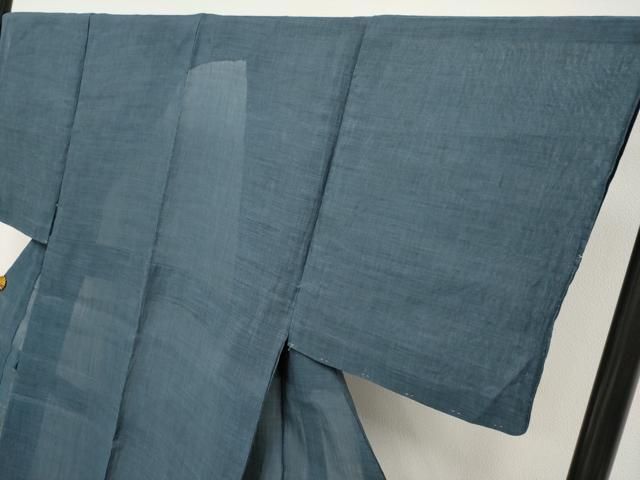 平和屋着物□極上 夏物 男性 本場小千谷ちぢみ 色無地 鉄御納戸色地 麻  