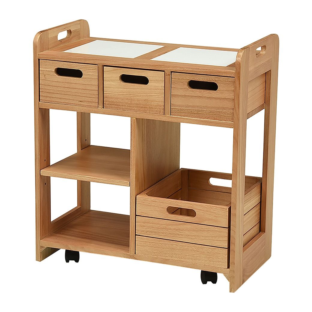 机下に収まる桐のキッチンワゴン