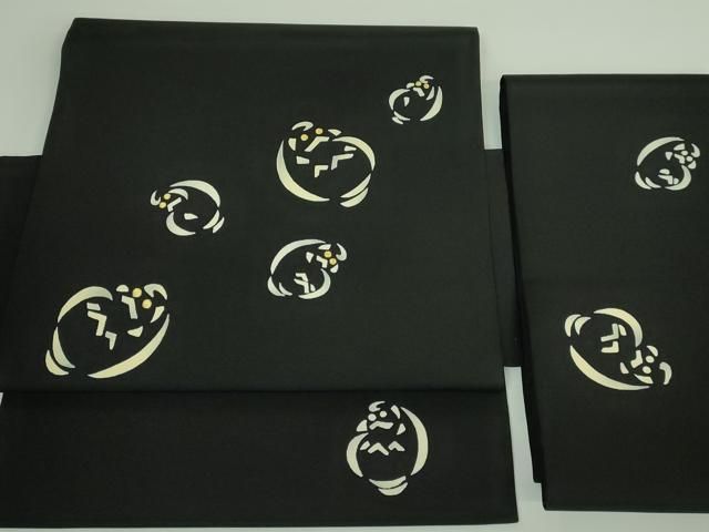 平和屋着物 上 塩瀬 つけ帯 刺繍 ダルマ 黒地 金糸 三越扱い DZAB0735kh5