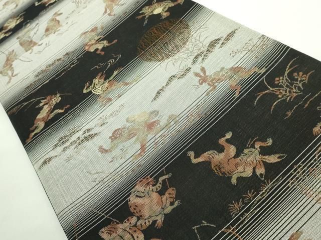 平和屋着物□極上 六通柄袋帯 黄金ムガ 鳥獣戯画 金糸 逸品 DZAB0747kh5