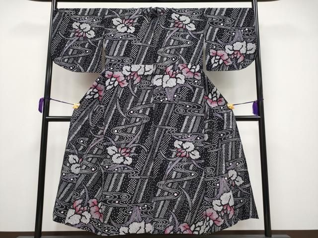 平和屋着物 上 夏物 浴衣 有松鳴海絞り 杜若 黒地 綿 CYAA3682s5