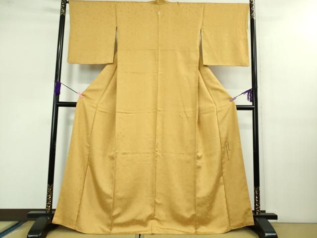 平和屋着物 上 染織工芸意匠 色無地 お召地 作家物 一重蔓小牡丹唐草地紋 金色 DZAB0776kh5