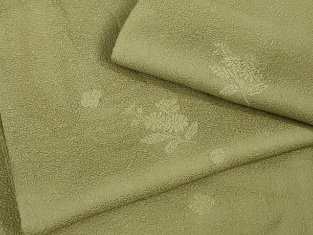 平和屋着物 上 色無地 草花地紋 抹茶色 DZAB0783kh5