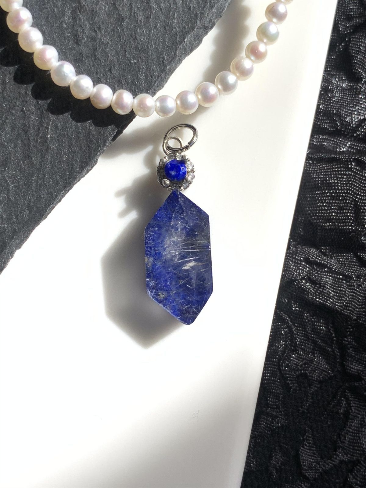 ラピスラズリ ルチルクォーツ ダブレット ストーン ペンダント ネックレス チャーム SV 925シルバー １点もの 230 1