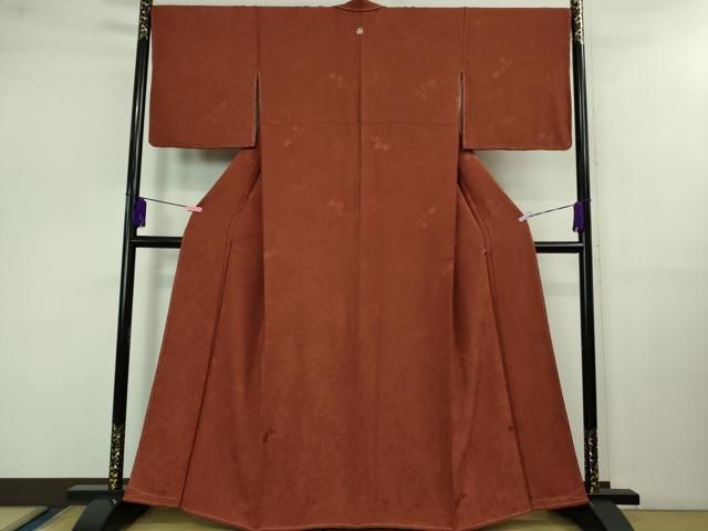 平和屋着物 上 色無地 枝葉地紋 栗皮茶色 ♥ DZAB0794kh5