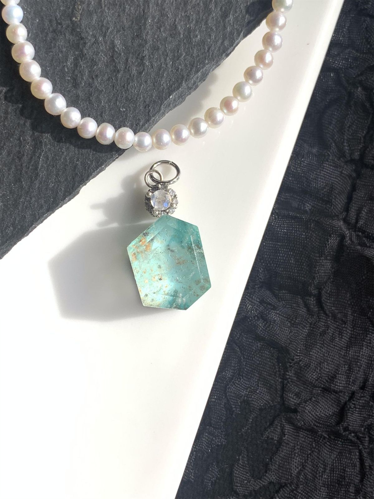 ターコイズ×クリスタルクォーツ ダブレット ストーン ラブラドライト ペンダント ネックレス チャーム SV925シルバー 1点もの 232-1