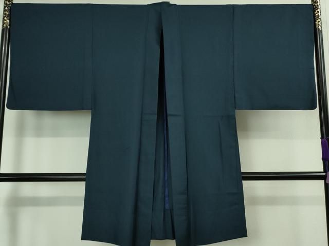 平和屋着物 上 男性 長羽織 単衣 お召地 色無地 青藍色 DZAB0832kh5