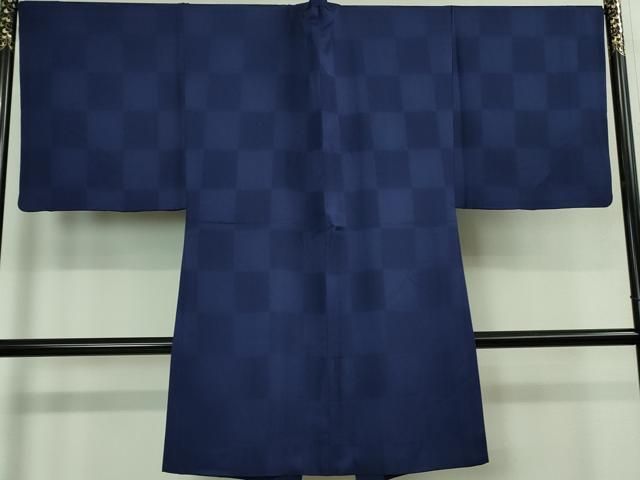 平和屋着物 上 男性 長羽織 キングサイズ 市松地紋 深縹色 kh 5
