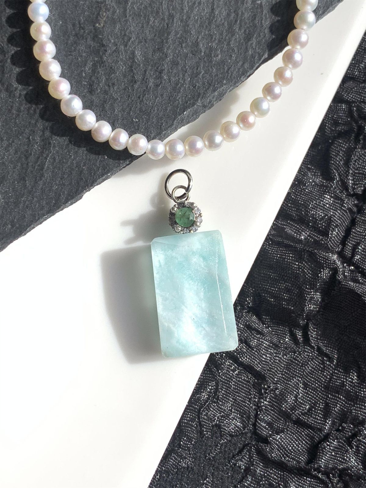 ヘミモルファイト×クリスタルクォーツ ダブレット ストーン エメラルド ペンダント ネックレス チャーム SV925シルバー 1点もの 233-1