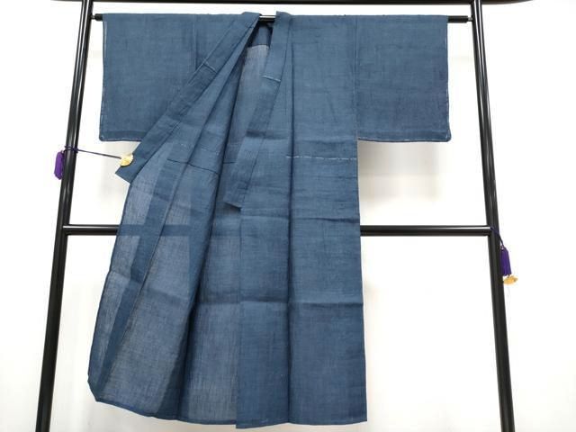 平和屋着物□極上 夏物 男性 本場小千谷ちぢみ 色無地 濃藍色 麻