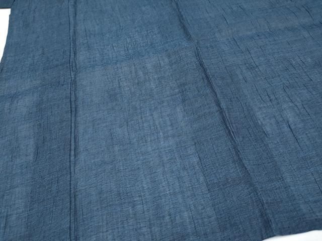 平和屋着物□極上 夏物 男性 本場小千谷ちぢみ 縞 藍鉄色地 麻