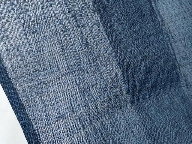 平和屋着物□極上 夏物 男性 本場小千谷ちぢみ 縞 藍鉄色地 麻 逸品