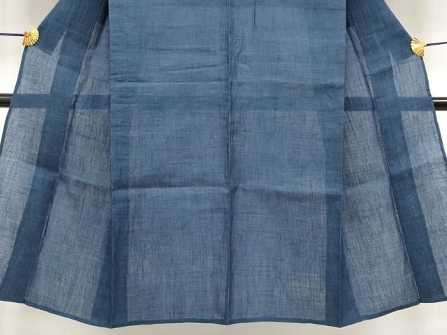 平和屋着物□極上 夏物 男性 本場小千谷ちぢみ 縞 藍鉄色地 麻 逸品