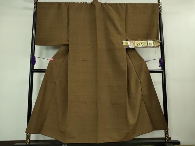 平和屋着物 上 男性 真綿結城紬 キングサイズ 草木染 色無地 枯茶色 証紙付き DZAB1154kh5