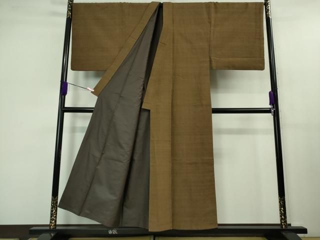 平和屋着物 上 男性 真綿結城紬 キングサイズ 草木染 色無地 枯茶色 証紙付き kh 5