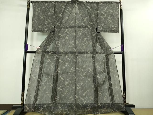 平和屋着物 上 夏物 絹芭蕉 小紋 竹垣蔦の葉文 藍墨茶色地 DZAB1181kh5