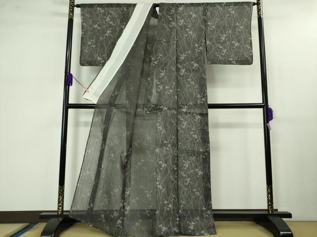 平和屋着物 上 夏物 絹芭蕉 小紋 竹垣蔦の葉文 藍墨茶色地 DZAB1181kh5