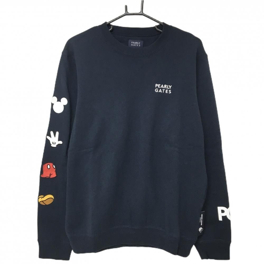 パーリーゲイツ×Disney トレーナー ネイビー×白 袖ミッキー 裏起毛 スウェット メンズ 6 XL ゴルフウェア PEARLY GATES