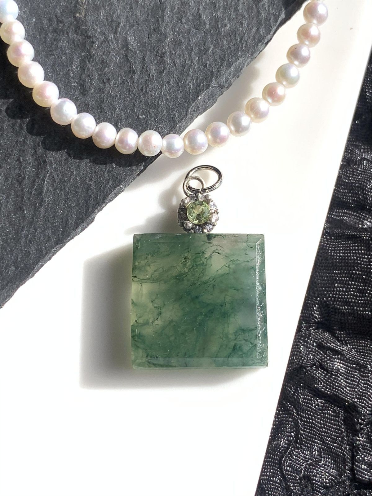 モスアゲート ペリドット ペンダント ネックレス チャーム SV925シルバー 1点もの 238-1