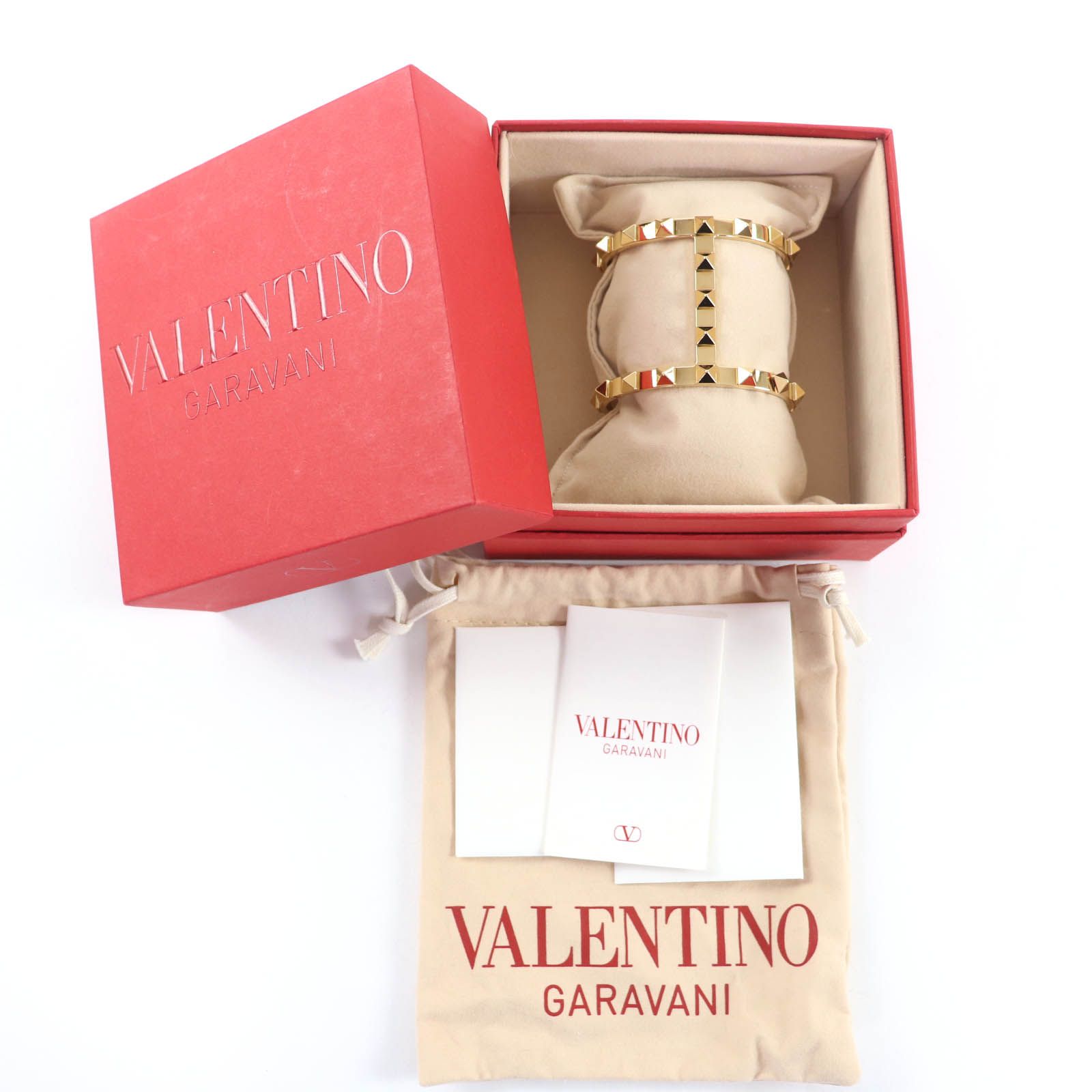 ♥品 Valentino Garavani ヴァレンティノガラヴァーニ メタル ロックスタッズ ブレスレット バングル ゴールド 箱 保存袋付き イタリア製 レディース