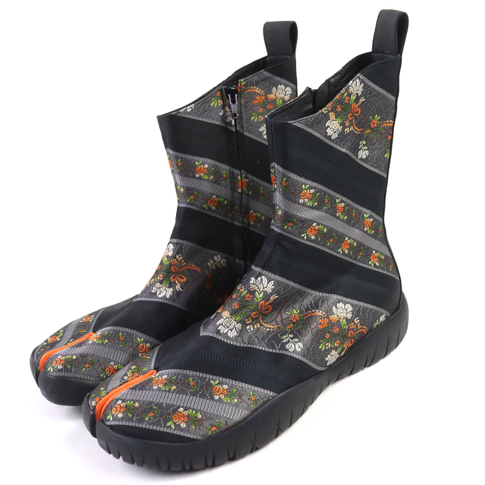 ♥品△Maison Margiela 22 メゾンマルジェラ22 S39WU0072 ジャガード スキューバー 足袋ブーツ サイドジップ ショートブーツ ブラック マルチカラー 38 保存袋付き イタリア製 レディース