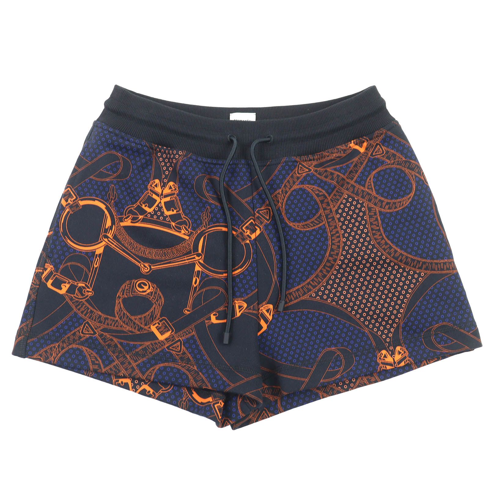 HERMES エルメス 25SS 4H4419DC EPERON D OR BANDANA コットン100% ニット ショートパンツ ブラック ブルー オレンジ 34 フランス製 レディース