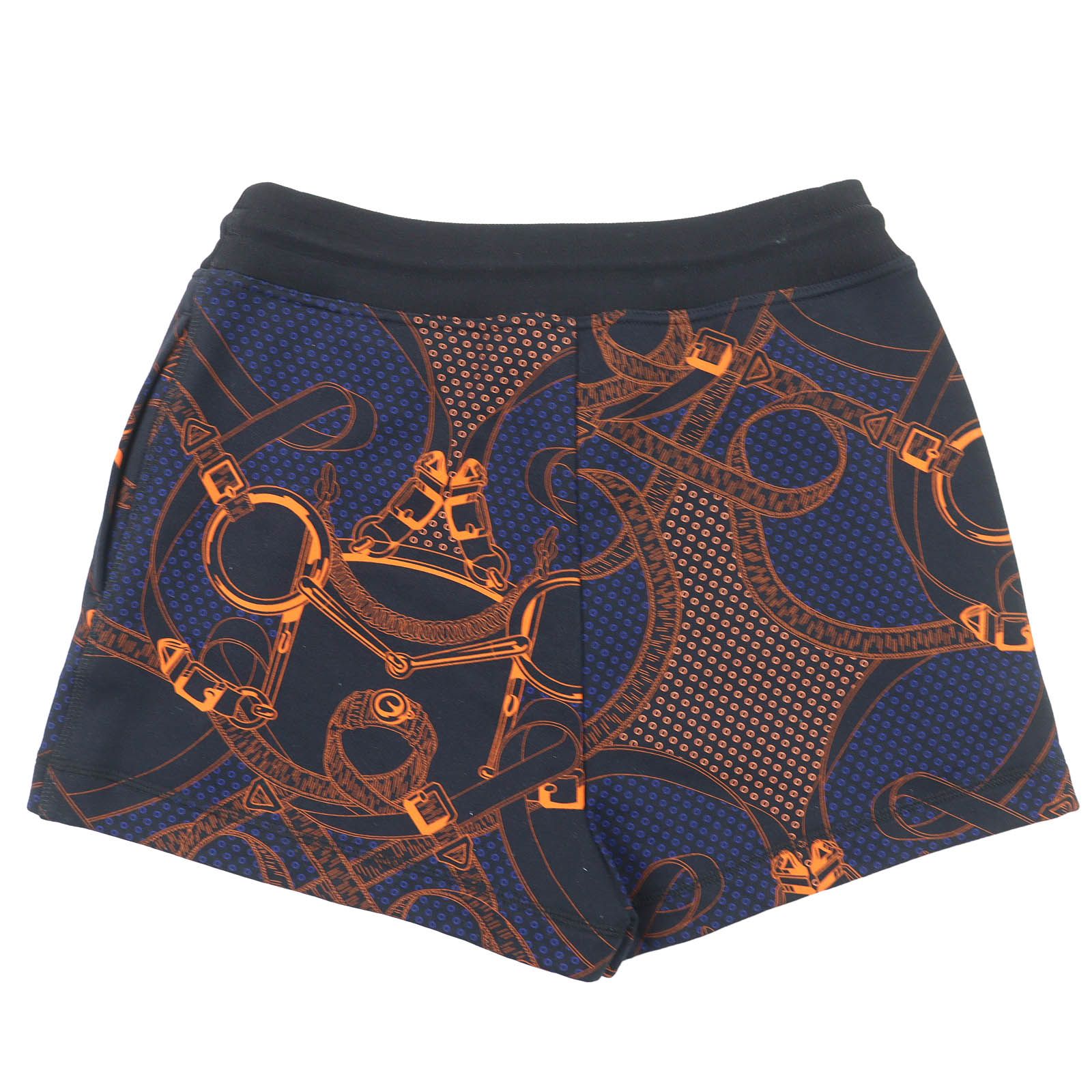 ♥品△HERMES エルメス 25SS 4H4419DC EPERON D OR BANDANA コットン100％ ニット ショートパンツ ブラック ブルー オレンジ 34 フランス製 正規品 レディース