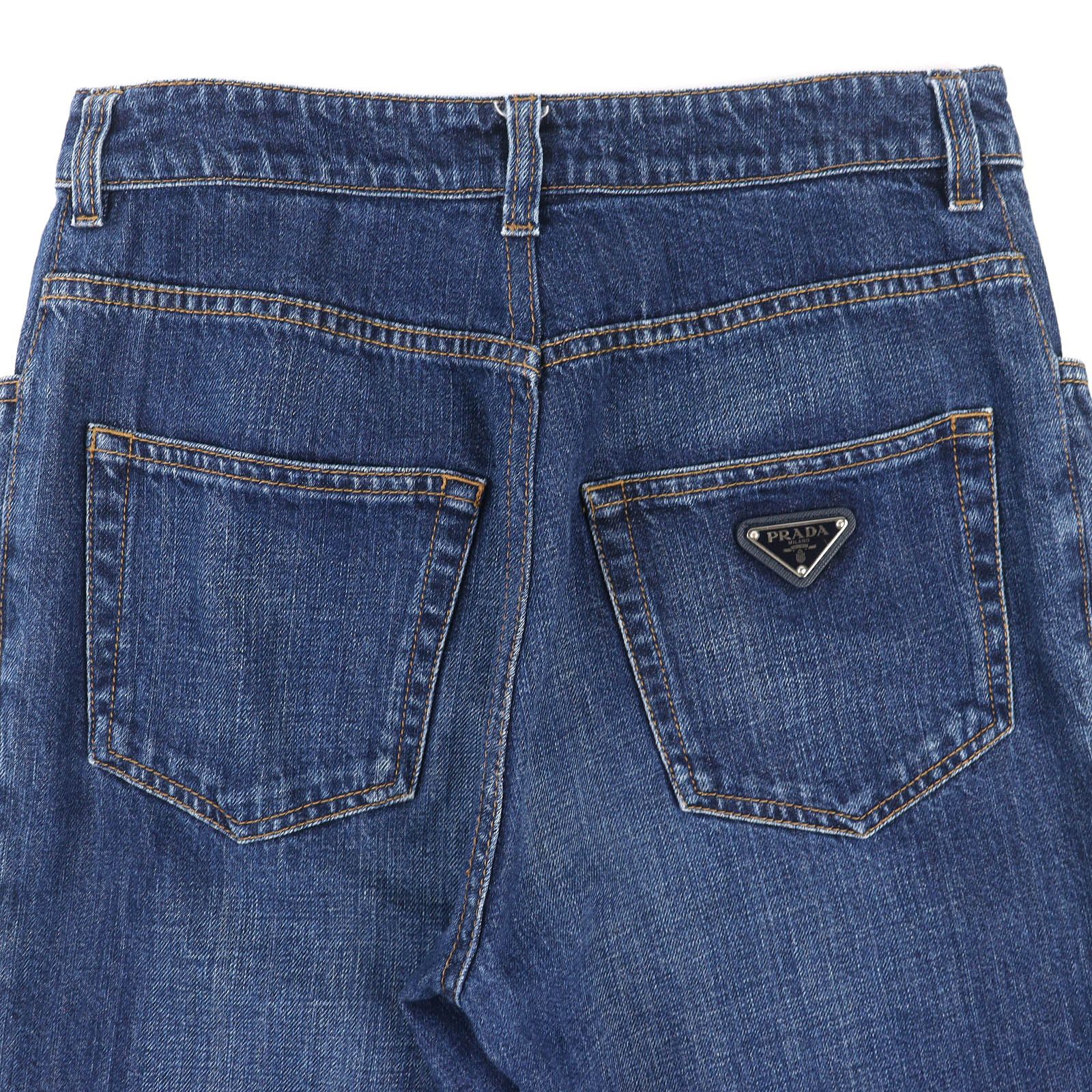 △PRADA プラダ 2020年製 GFP460 コットン100％ トライアングルロゴ 三角プレート デニムパンツ インディゴブルー 27 イタリア製 正規品 レディース DECORATOM_COM_BR