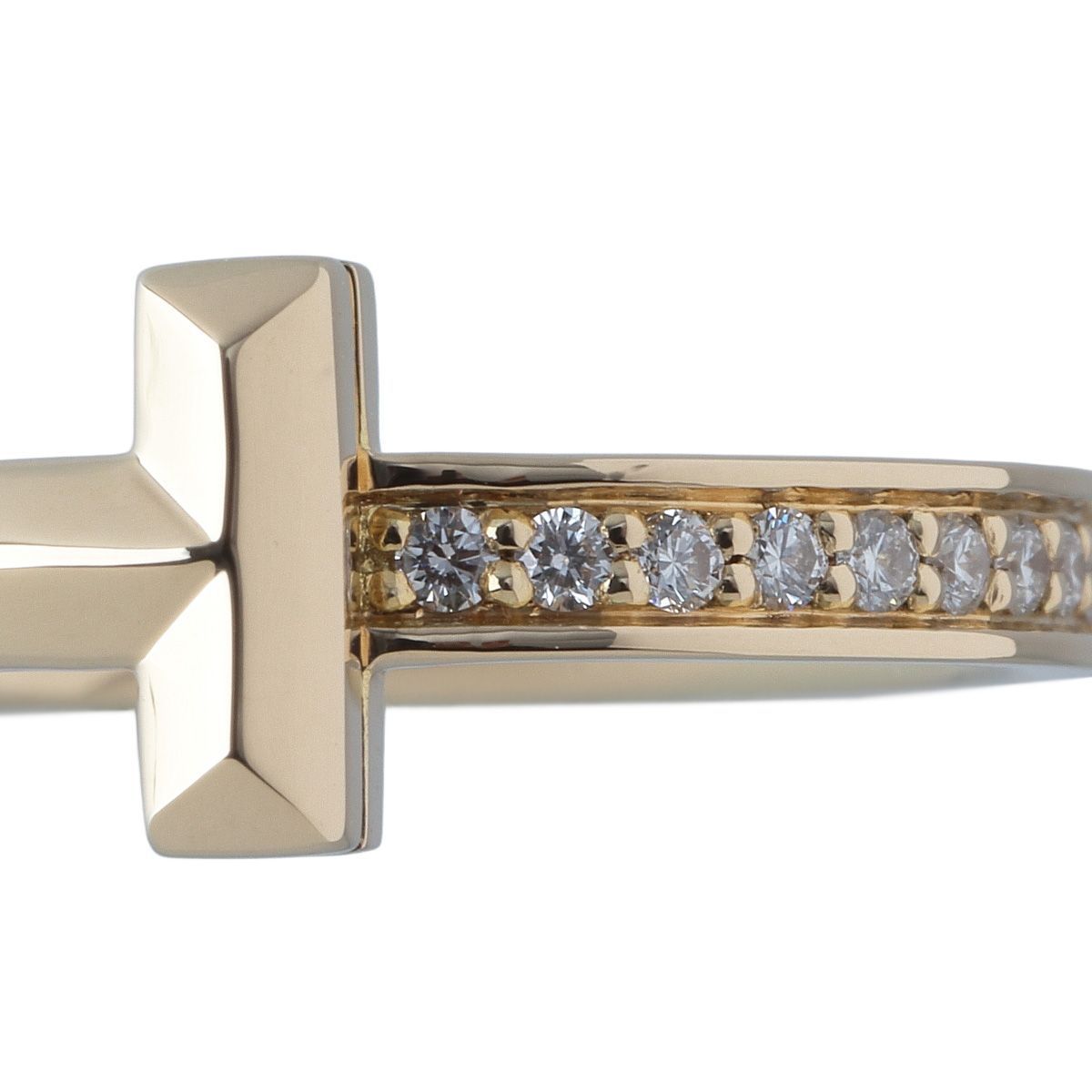 ティファニー ダイヤ リング Tワン ナロー 0.08ct 約11号 Au750YG 箱 仕上げ済 TIFFANY 23967